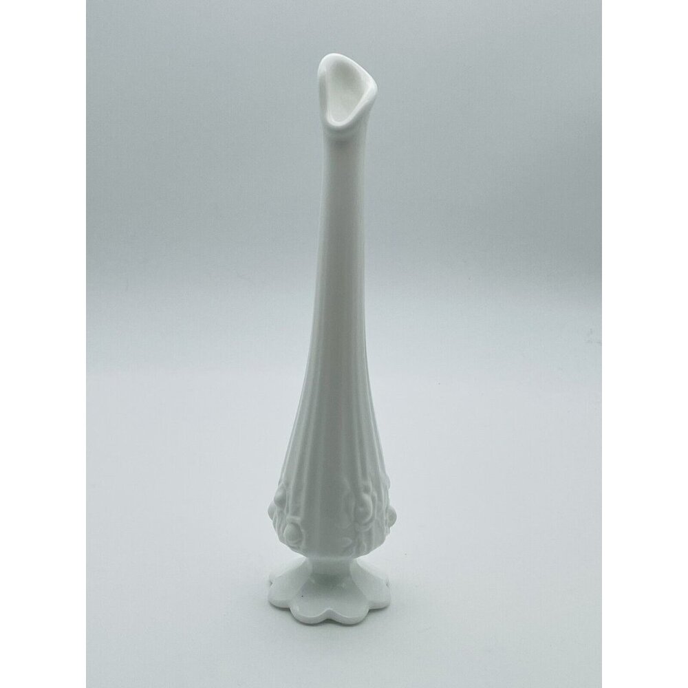 VTG Fenton Swung Vase White Milk Glass Cabbage Rose 10.5” Inch Petal Base MCM